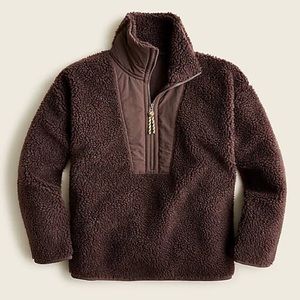 J Crew Teddy sherpa half-zip sweatshirt long sleeves mock neck deep chocolate